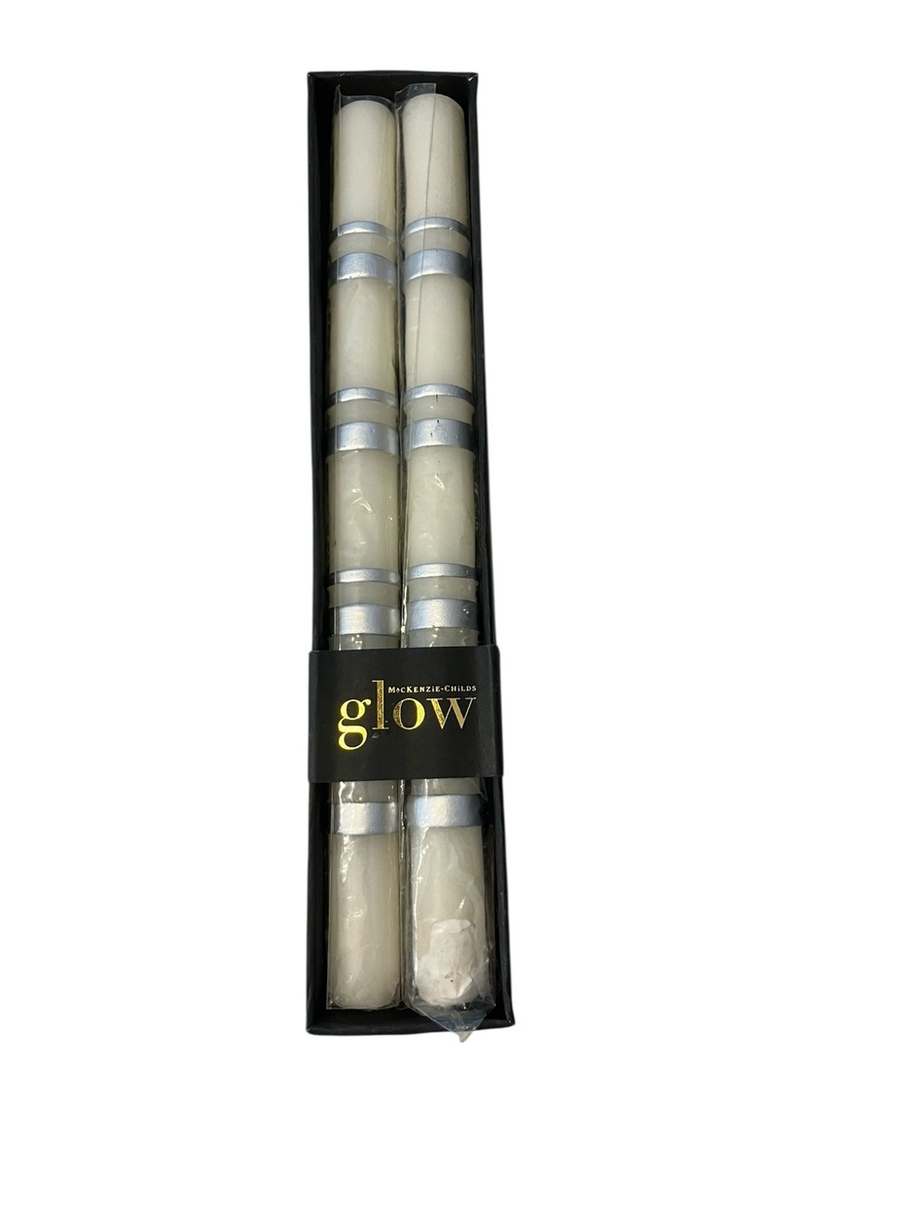 Mackenzie Childs Glow Taper Candle Set - Ivory with Silver Bands